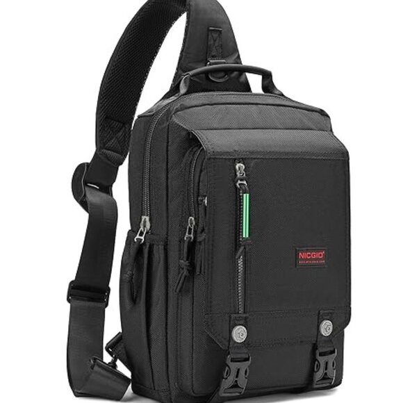 NICGID Sling Bag/Chest Shoulder Laptop Backpack/Crossbody Bag -Black- Unisex - Picture 1 of 12